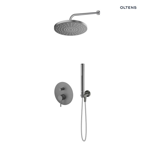 Zestaw Oltens Molle bateria wannowo-prysznicowa podtynkowa z deszczownicą 25 cm Pluva i słuchawką prysznicową Ume grafit 36639400
