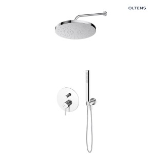 Zestaw Oltens Molle bateria wannowo-prysznicowa podtynkowa z deszczownicą 30 cm Alvo i słuchawką prysznicową Ume chrom 6640100