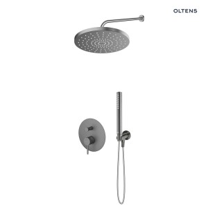 Zestaw Oltens Molle bateria wannowo-prysznicowa podtynkowa z deszczownicą 30 cm Alvo i słuchawką prysznicową Ume grafit 36640400
