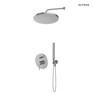 Zestaw Oltens Molle bateria wannowo-prysznicowa podtynkowa z deszczownicą 30 cm Alvo i słuchawką prysznicową Ume nikiel 36640910