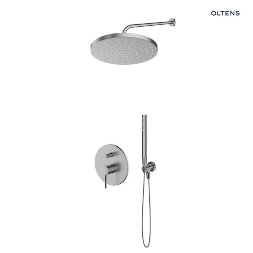 Zestaw Oltens Molle bateria wannowo-prysznicowa podtynkowa z deszczownicą 30 cm Alvo i słuchawką prysznicową Ume nikiel 36640910