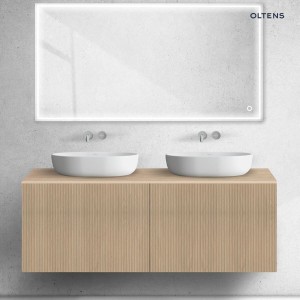 Zestaw Oltens Lun Rilla szafka podumywalkowa 140 cm ryflowana z blatem dąb 68884060