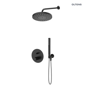 Zestaw Oltens Hamnes bateria podtynkowa z deszczownicą 25 cm Pluva i słuchawką prysznicową Ume czarny mat 36643300
