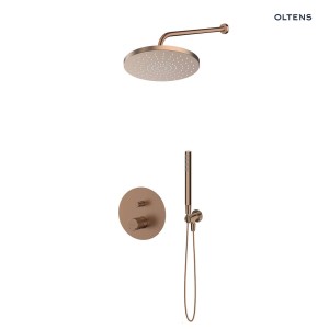 Zestaw Oltens Hamnes bateria podtynkowa z deszczownicą 25 cm Pluva i słuchawką prysznicową Ume miedź szczotkowana 36643610