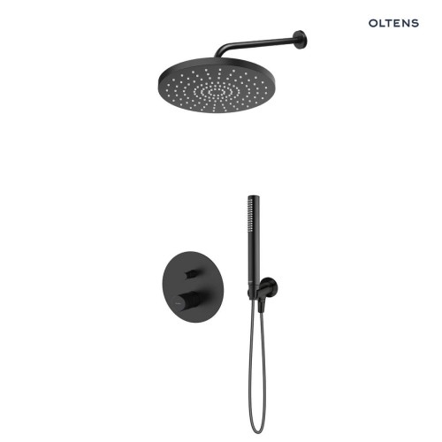 Zestaw Oltens Hamnes bateria podtynkowa z deszczownicą 30 cm Alvo i słuchawką prysznicową Ume czarny mat 36644300