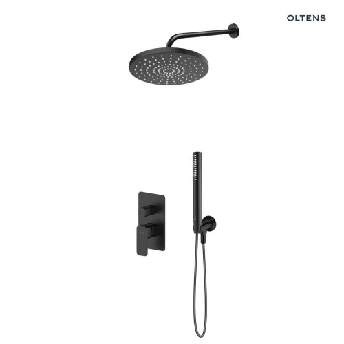Zestaw Oltens Hadsel bateria podtynkowa z deszczownicą 25 cm Pluva i słuchawką prysznicową Ume czarny mat 36645300