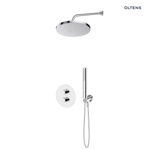 Zestaw Oltens Katla bateria podtynkowa termostatyczna z deszczownicą 25 cm Pluva i słuchawką prysznicową Ume chrom 36647100