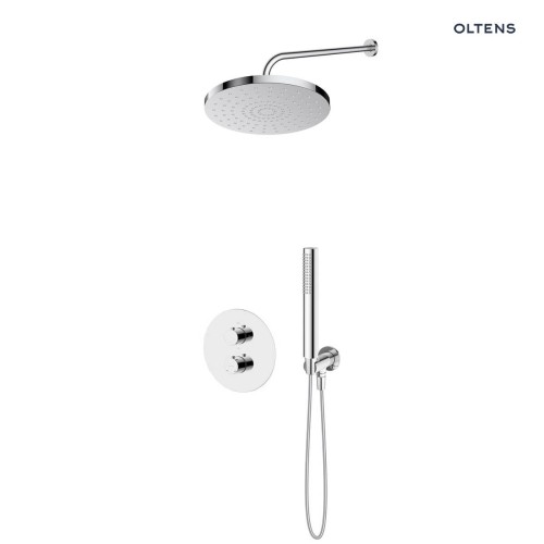 Zestaw Oltens Katla bateria podtynkowa termostatyczna z deszczownicą 25 cm Pluva i słuchawką prysznicową Ume chrom 36647100