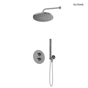 Zestaw Oltens Katla bateria podtynkowa termostatyczna z deszczownicą 25 cm Pluva i słuchawką prysznicową Ume grafit 36647400