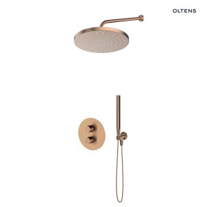Zestaw Oltens Katla bateria podtynkowa termostatyczna z deszczownicą 30 cm Alvo i słuchawką prysznicową Ume miedź szczotkowana 36648610
