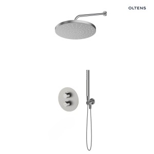Zestaw Oltens Katla bateria podtynkowa termostatyczna z deszczownicą 30 cm Alvo i słuchawką prysznicową Ume nikiel 36648910