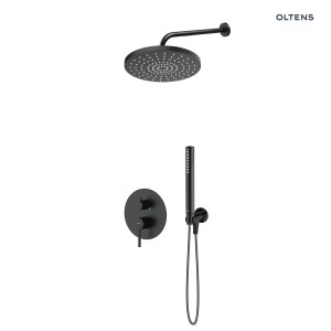 Zestaw Oltens Molle bateria podtynkowa z deszczownicą 25 cm Pluva i słuchawką prysznicową Ume czarny mat 36654300