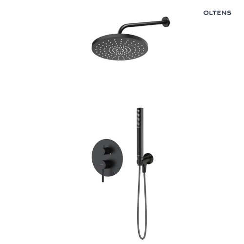 Zestaw Oltens Molle bateria podtynkowa z deszczownicą 25 cm Pluva i słuchawką prysznicową Ume czarny mat 36654300