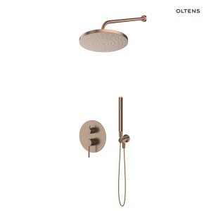 Zestaw Oltens Molle bateria podtynkowa z deszczownicą 25 cm Pluva i słuchawką prysznicową Ume miedź szczotkowana 36654610