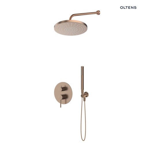 Zestaw Oltens Molle bateria podtynkowa z deszczownicą 25 cm Pluva i słuchawką prysznicową Ume miedź szczotkowana 36654610