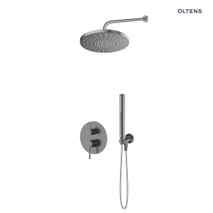 Zestaw Oltens Molle bateria podtynkowa z deszczownicą 25 cm Pluva i słuchawką prysznicową Ume grafit 36654400