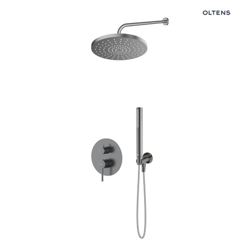 Zestaw Oltens Molle bateria podtynkowa z deszczownicą 25 cm Pluva i słuchawką prysznicową Ume grafit 36654400