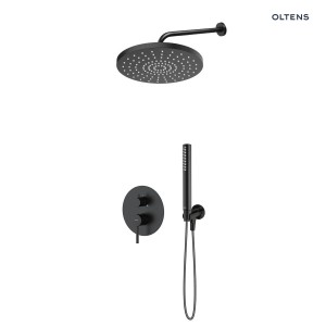 Zestaw Oltens Molle bateria podtynkowa z deszczownicą 30 cm Alvo i słuchawką prysznicową Ume czarny mat 36650300