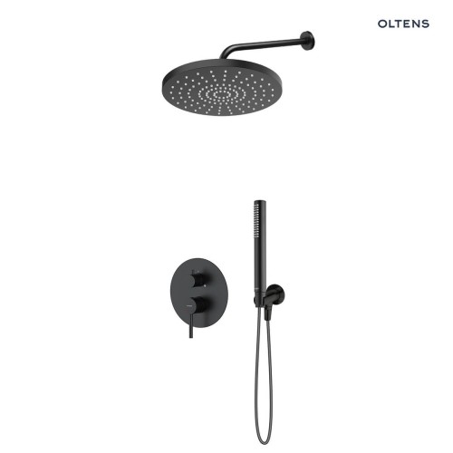 Zestaw Oltens Molle bateria podtynkowa z deszczownicą 30 cm Alvo i słuchawką prysznicową Ume czarny mat 36650300