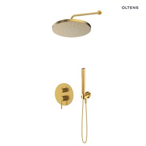 Zestaw Oltens Molle bateria podtynkowa z deszczownicą 30 cm Alvo i słuchawką prysznicową Ume złoto szczotkowane 36650810