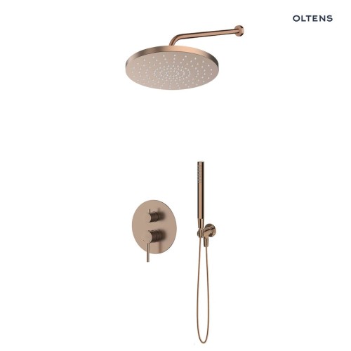 Zestaw Oltens Molle bateria podtynkowa z deszczownicą 30 cm Alvo i słuchawką prysznicową Ume miedź szczotkowana 36650610